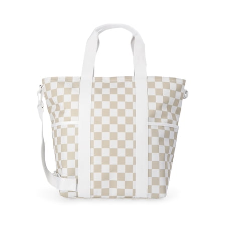 No Boundaries Women's Beach Insulated Tote Bag, Tan Checker