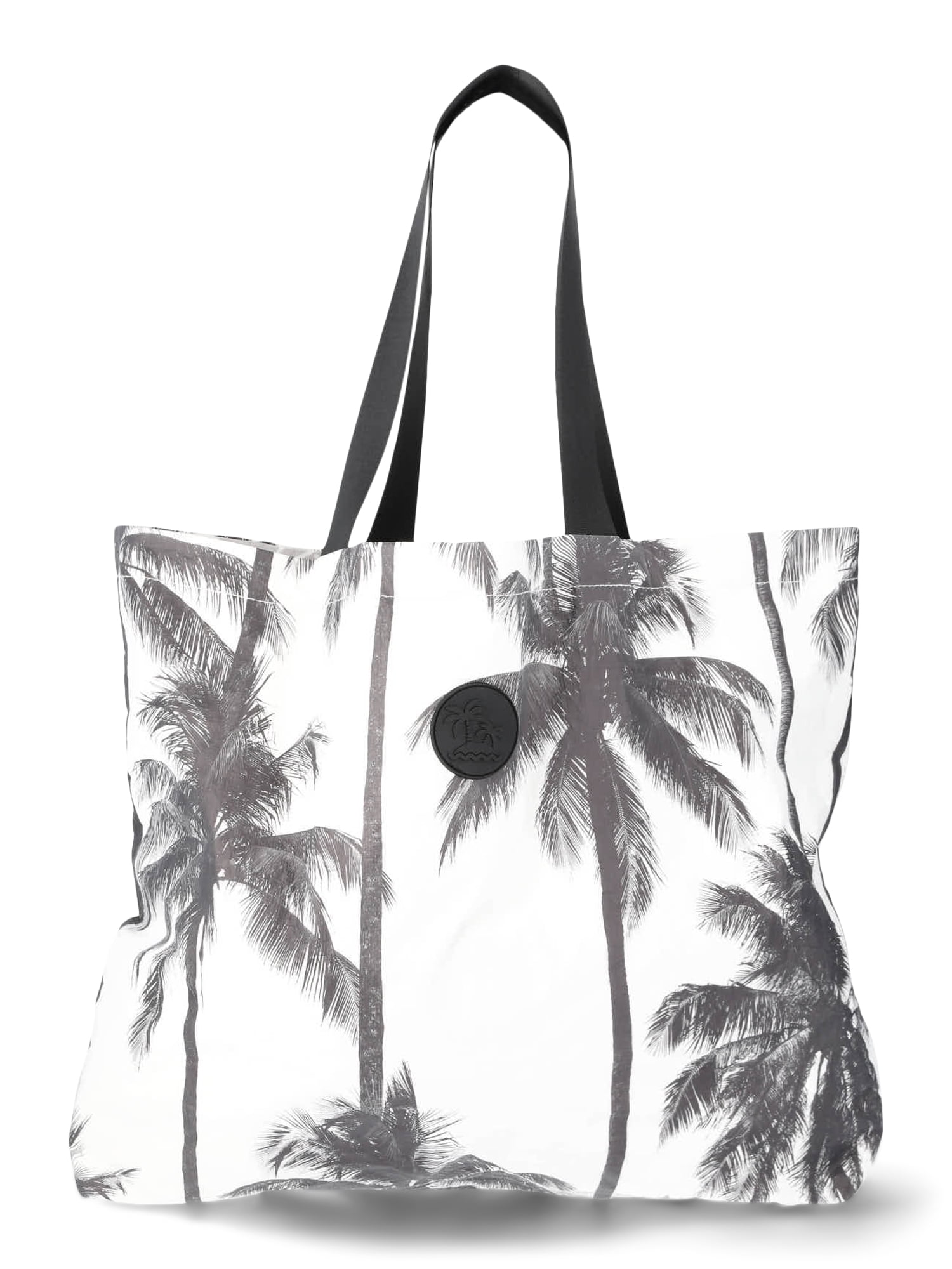 Women's Beach Wipeable Tote Bag, Black/White Palm