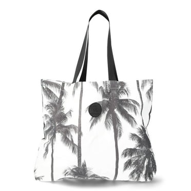 No Boundaries Women's Beach Wipeable Tote Bag, Black/White Palm