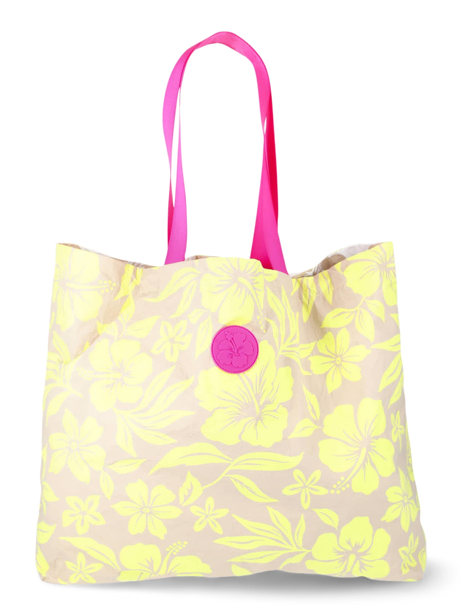 No Boundaries Women's Wipeable Beach Tote Bag Citron Floral 15.75