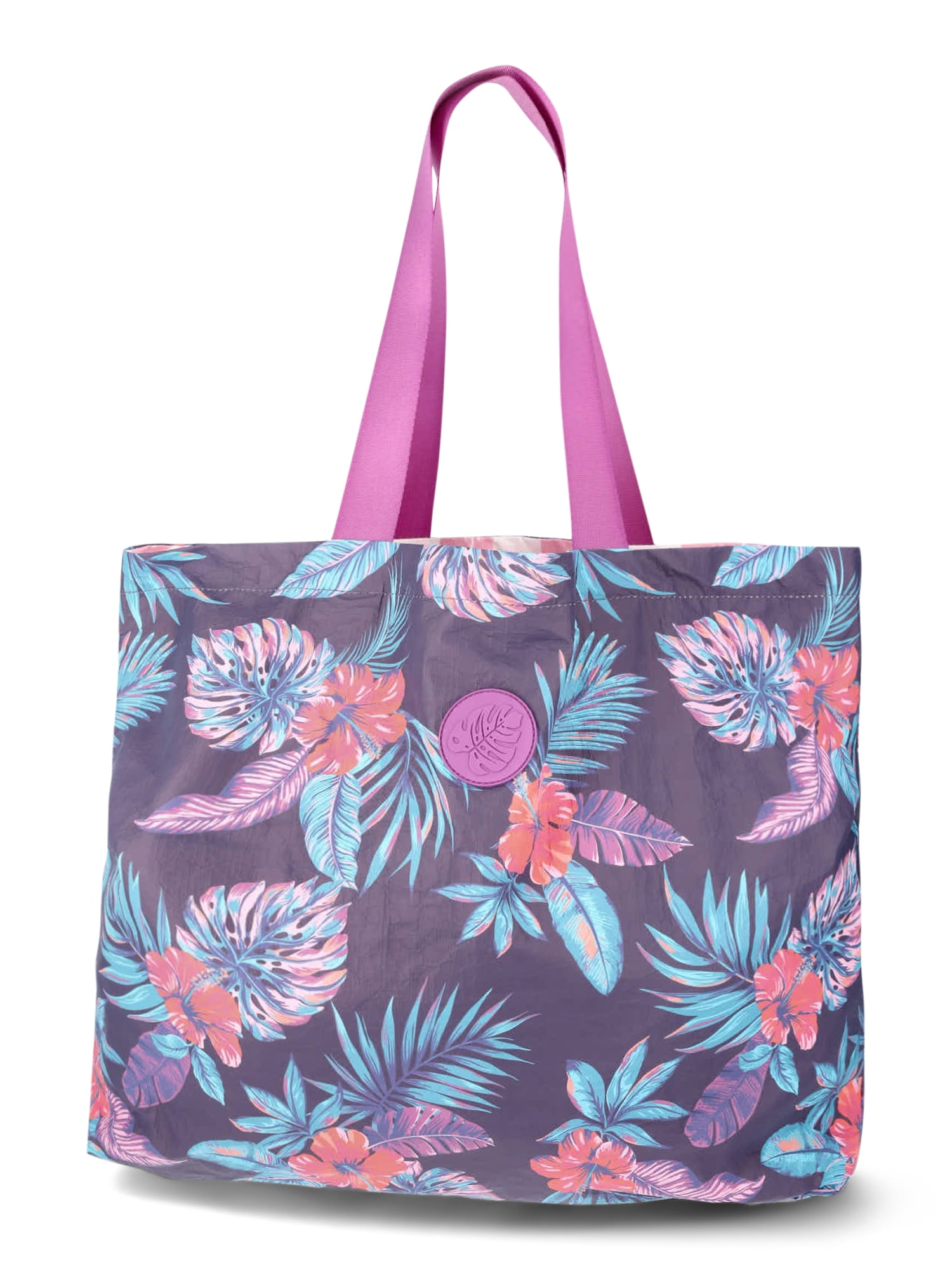 No Boundaries Women's Beach Wipeable Tote Bag, Navy Tropical