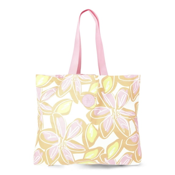 No Boundaries Women's Beach Wipeable Tote Bag, Orange Oversized Floral