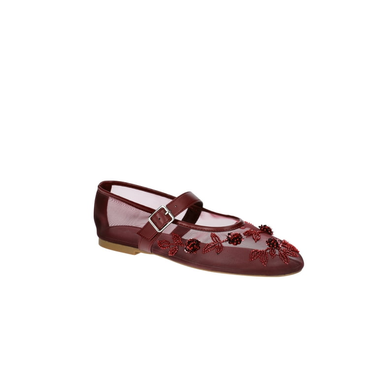 No Boundaries Beaded Mesh Mary Jane Flats, Women's - Walmart.com