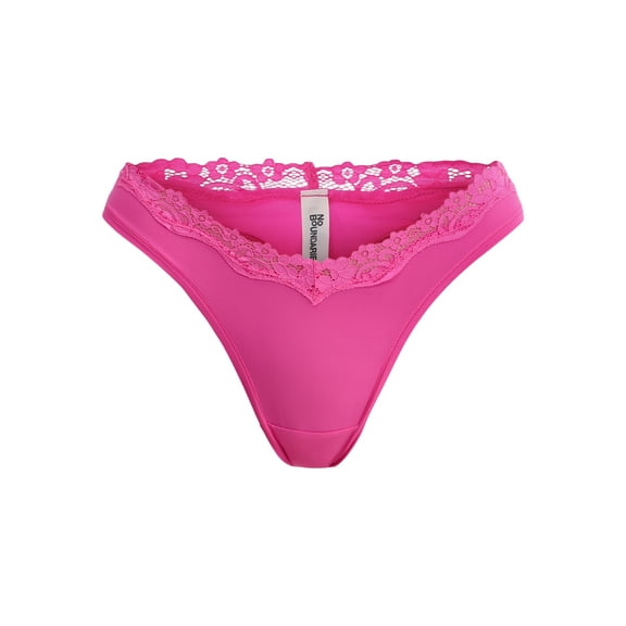No Boundaries Women's Body Base Low Rise Thong with Lace Panty, Sizes XS to XXXL