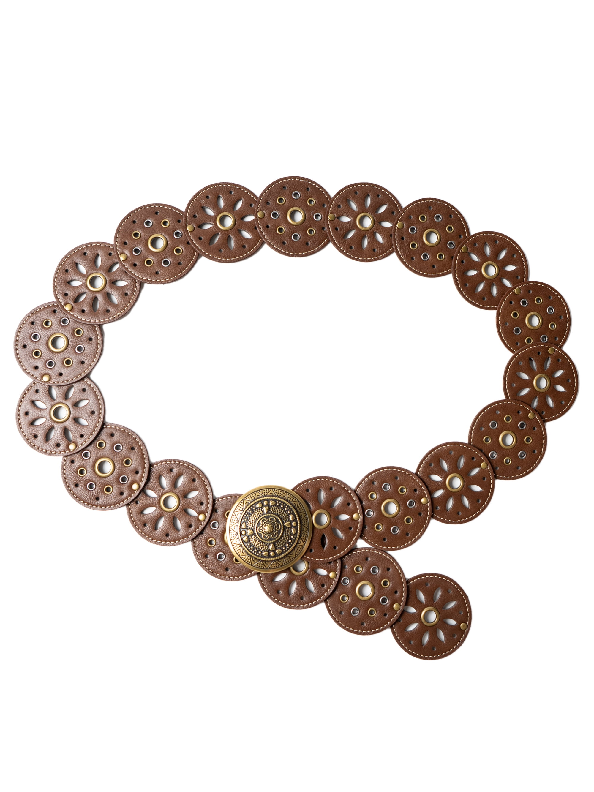 No Boundaries Women's Boho Concho Belt Brown Adjustable Faux