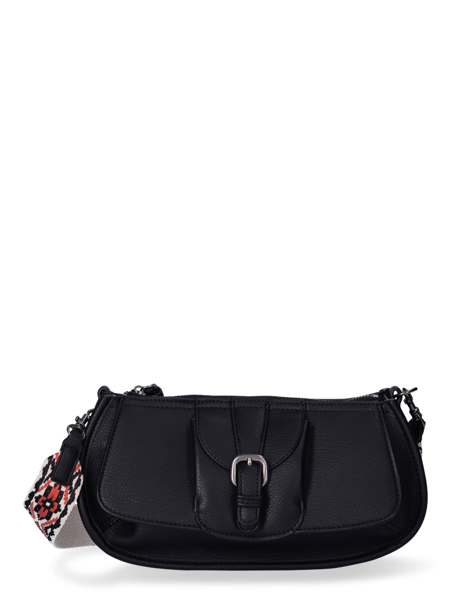 No Boundaries Women's Buckle-Detailed Saddle Mini Bag Black