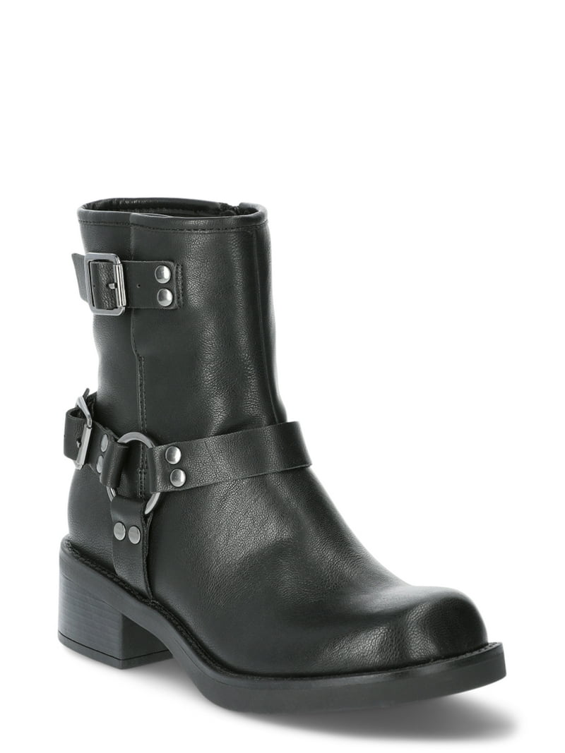 No Boundaries Women's Fashionable Moto Ankle Boots with Buckle and