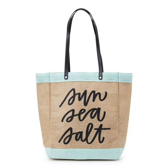 No Boundaries Women's Burlap Large Beach Tote Handbag, Green
