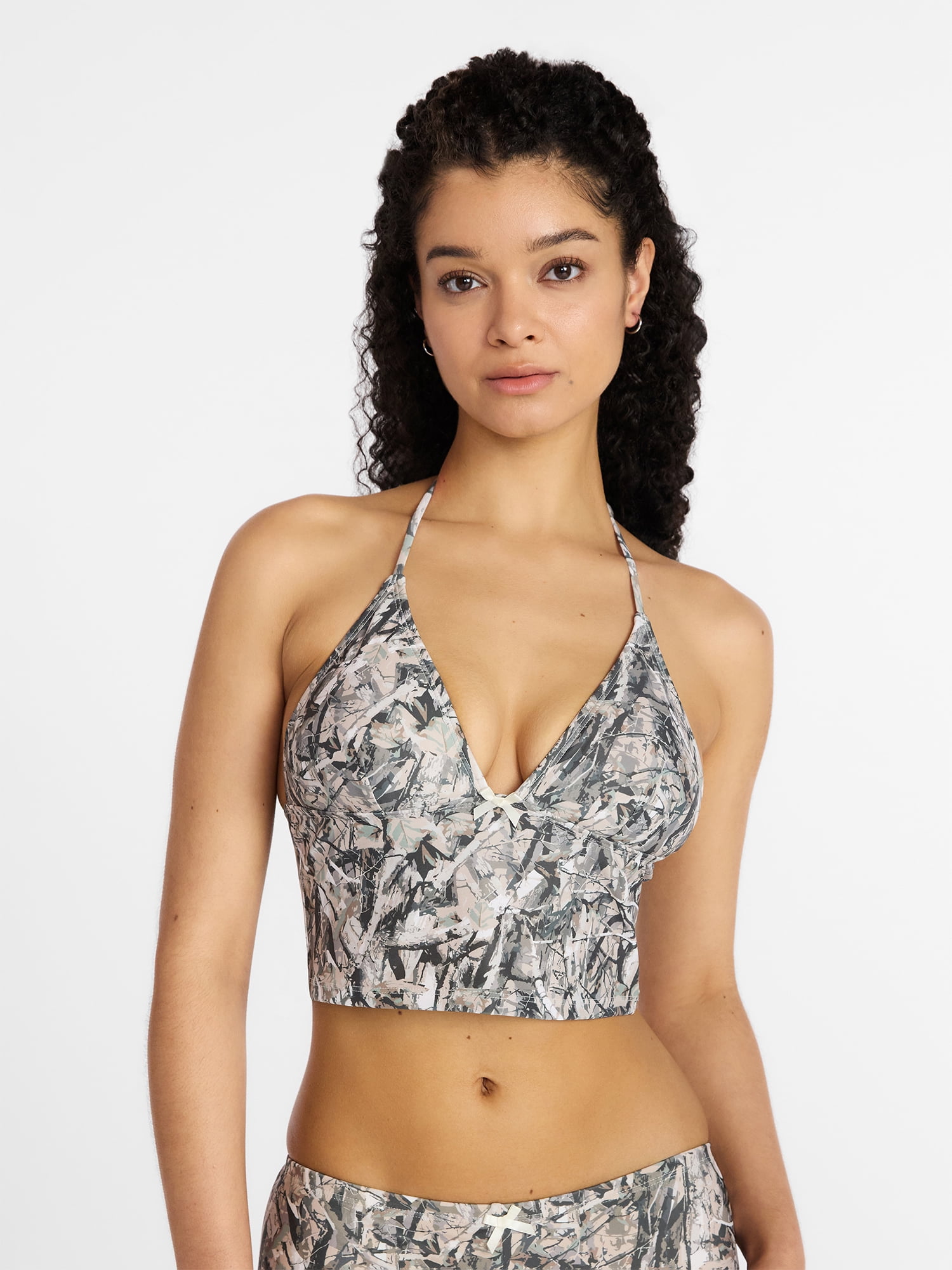 No Boundaries Camo Print Cropped Tankini Top, Women’s XXS-XXL