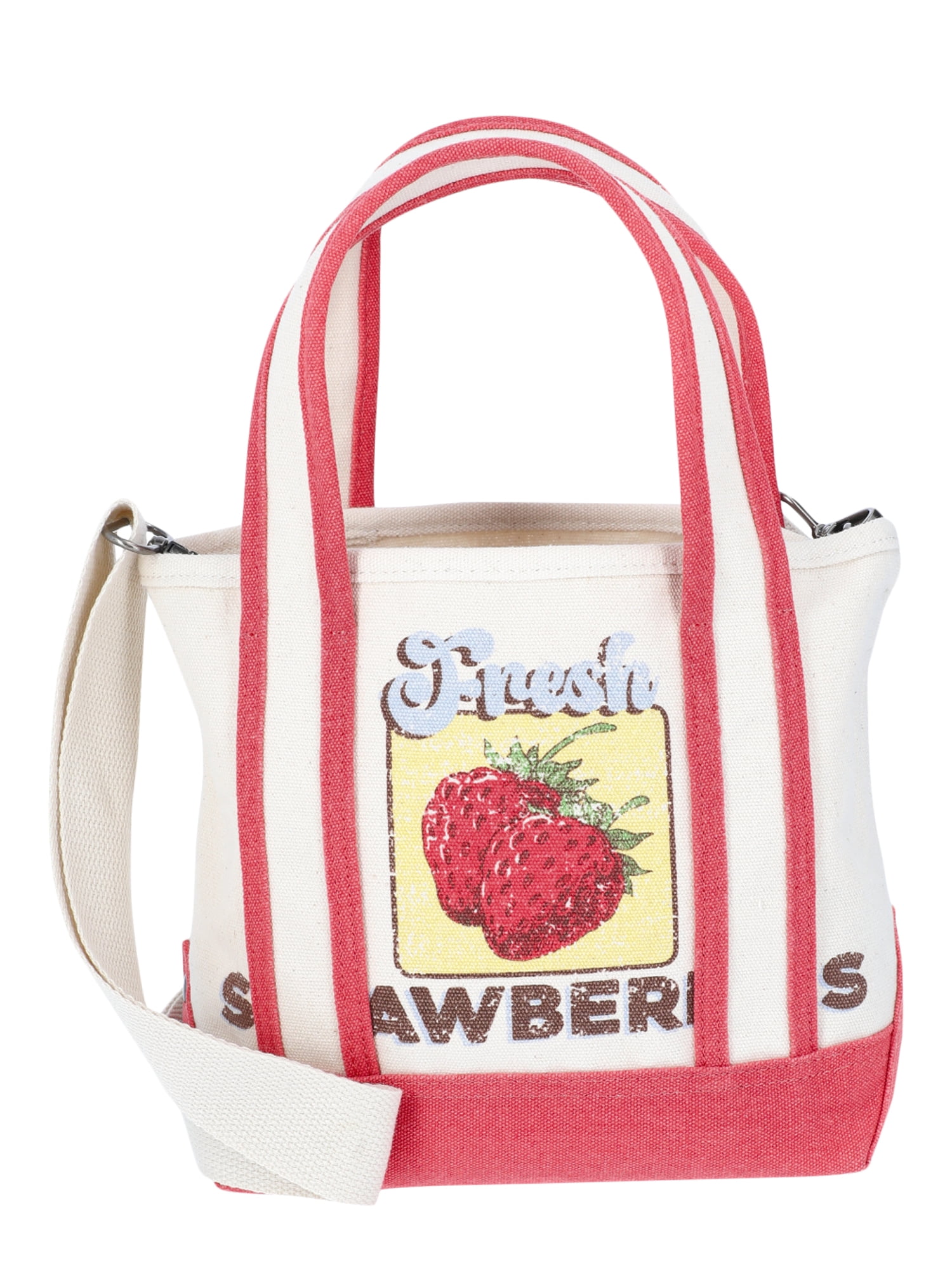 No Boundaries Women's Canvas Mini Tote, Red Strawberry, Women’s