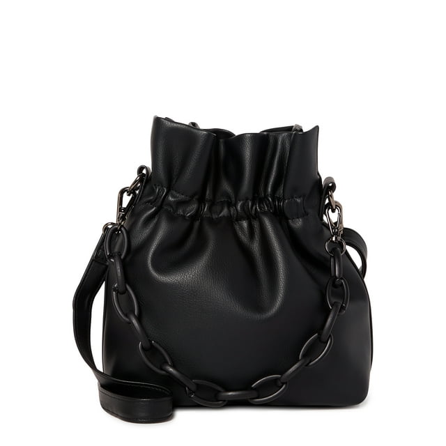 No Boundaries Women's Contemporary Drawstring Crossbody Handbag Black ...