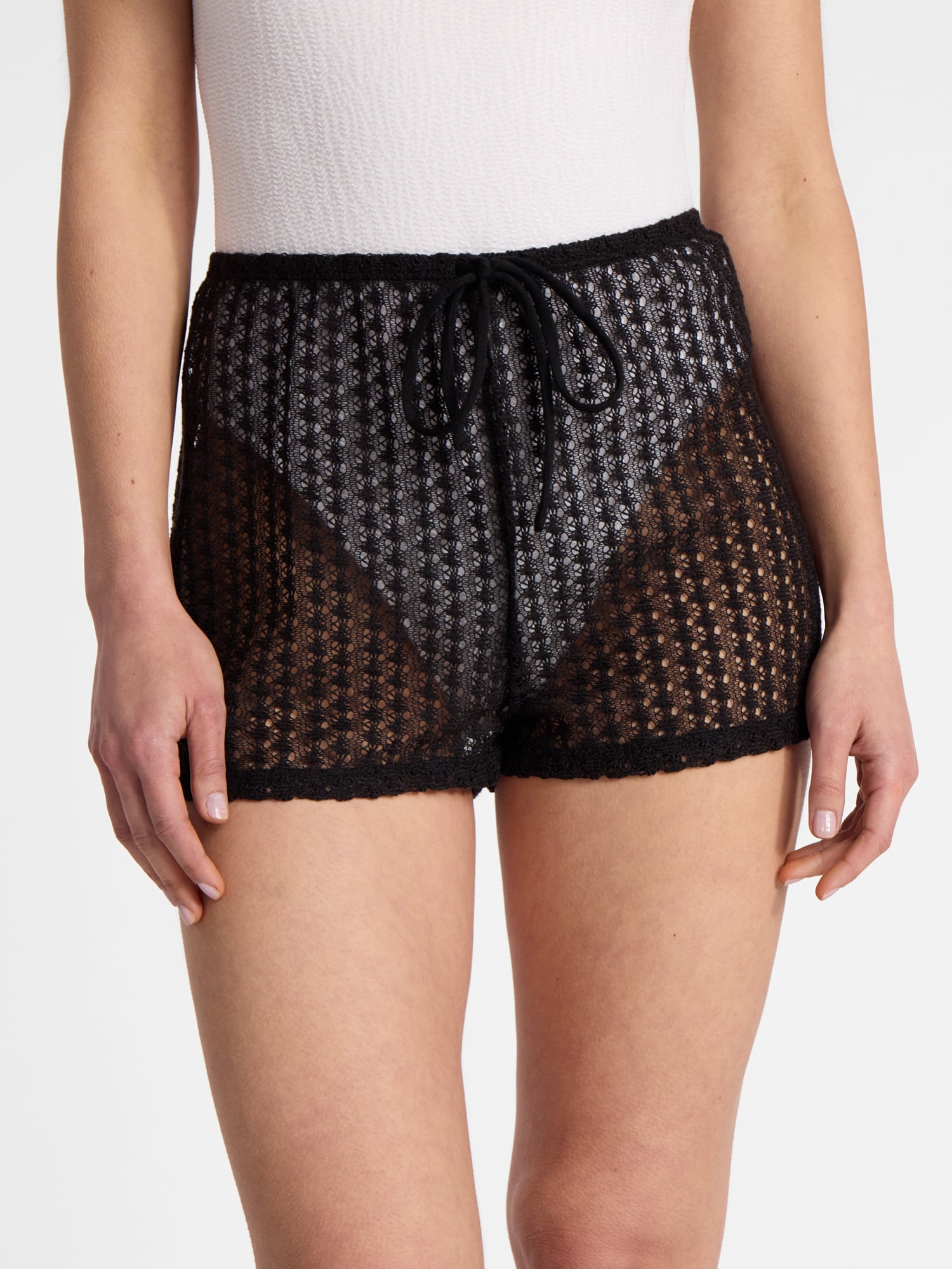 No Boundaries Crochet Drawstring Shorts Swim Coverup, Women’s