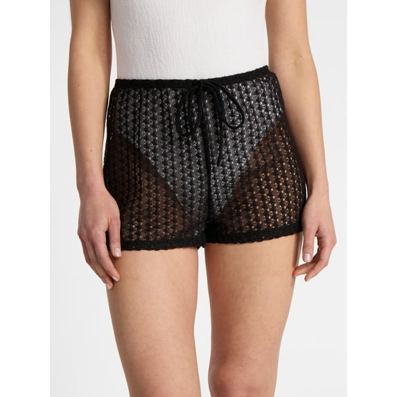 No Boundaries Crochet Drawstring Shorts Swim Coverup, Women’s