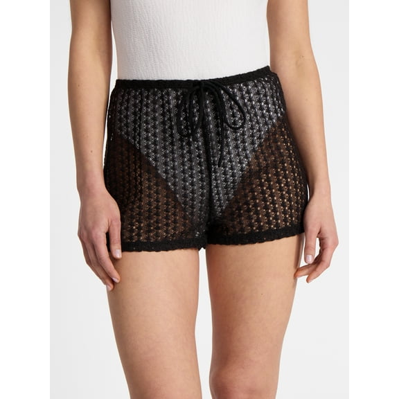 No Boundaries Crochet Drawstring Shorts Swim Coverup, Women’s