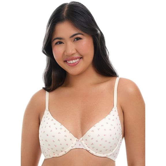 No Boundaries Cotton Blend Lightly Lined T-Shirt Bra, Women's 34A-40C
