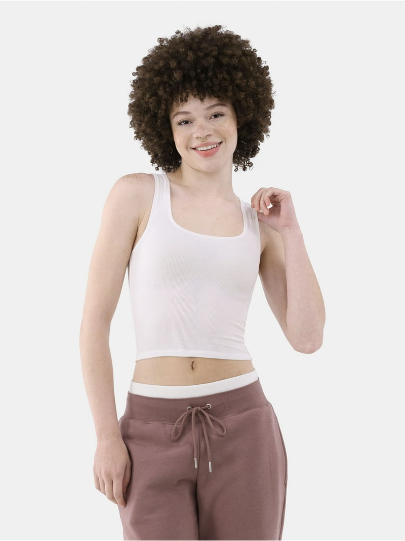 No Boundaries Women's Cotton Ribbed Cropped Tank Top, Sleeveless