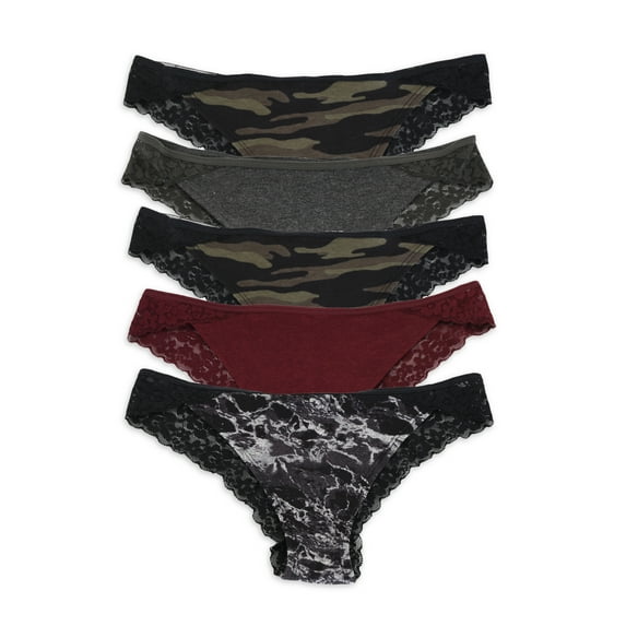 No Boundaries Women's Cotton Cheeky Panties with Lace, 5-Pack