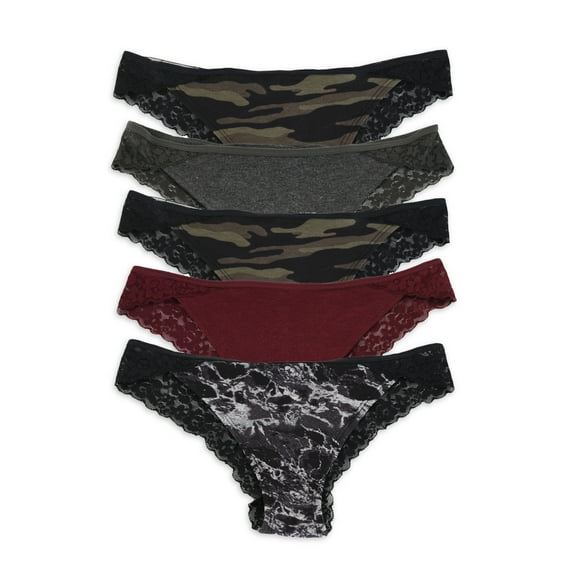 No Boundaries Women's Cotton Cheeky Panties with Lace, 5-Pack
