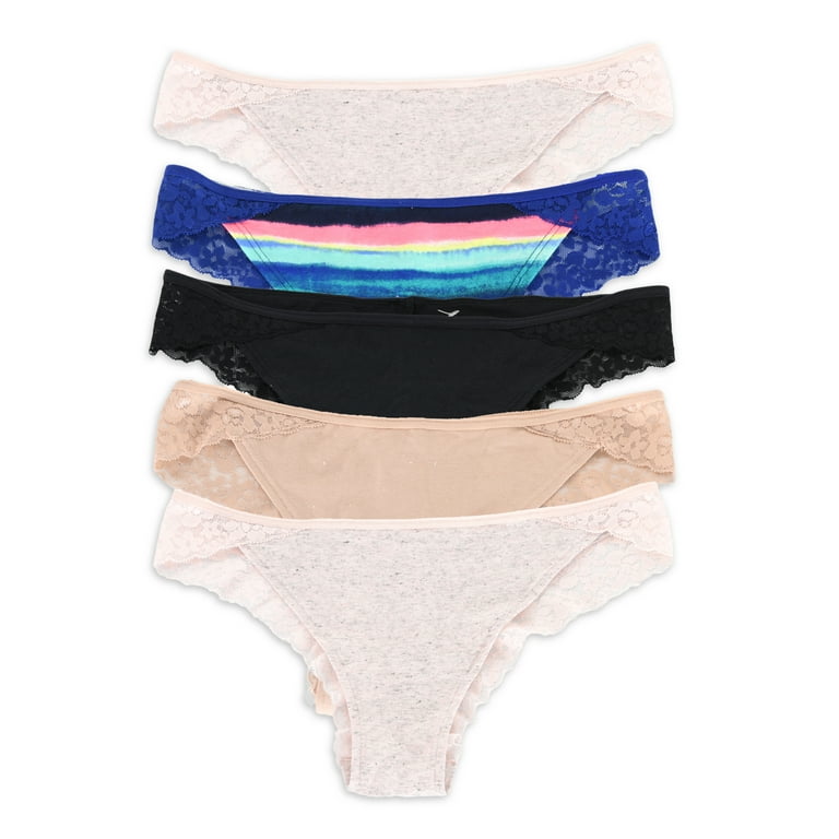 No Boundaries Women's Cotton Cheeky Panties with Lace, 5-Pack