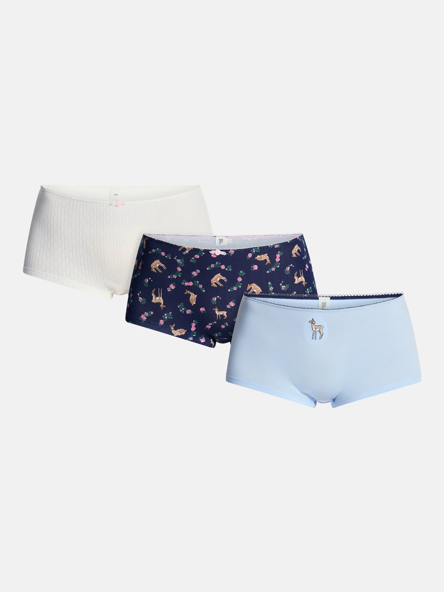 No Boundaries Cotton and Pointelle Boyshort Panties, 3-Pack, Women's XS-XXXL