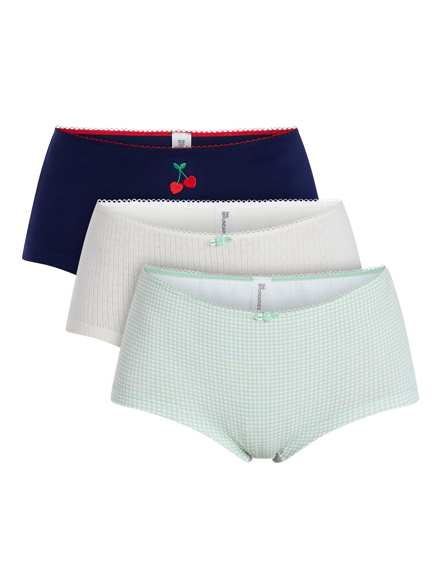 No Boundaries Cotton and Pointelle Boyshort Panties, 3-Pack, Women's XS-XXXL