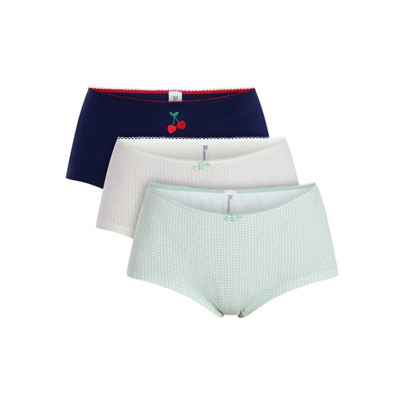 No Boundaries Cotton and Pointelle Boyshort Panties, 3-Pack, Women's XS-XXXL
