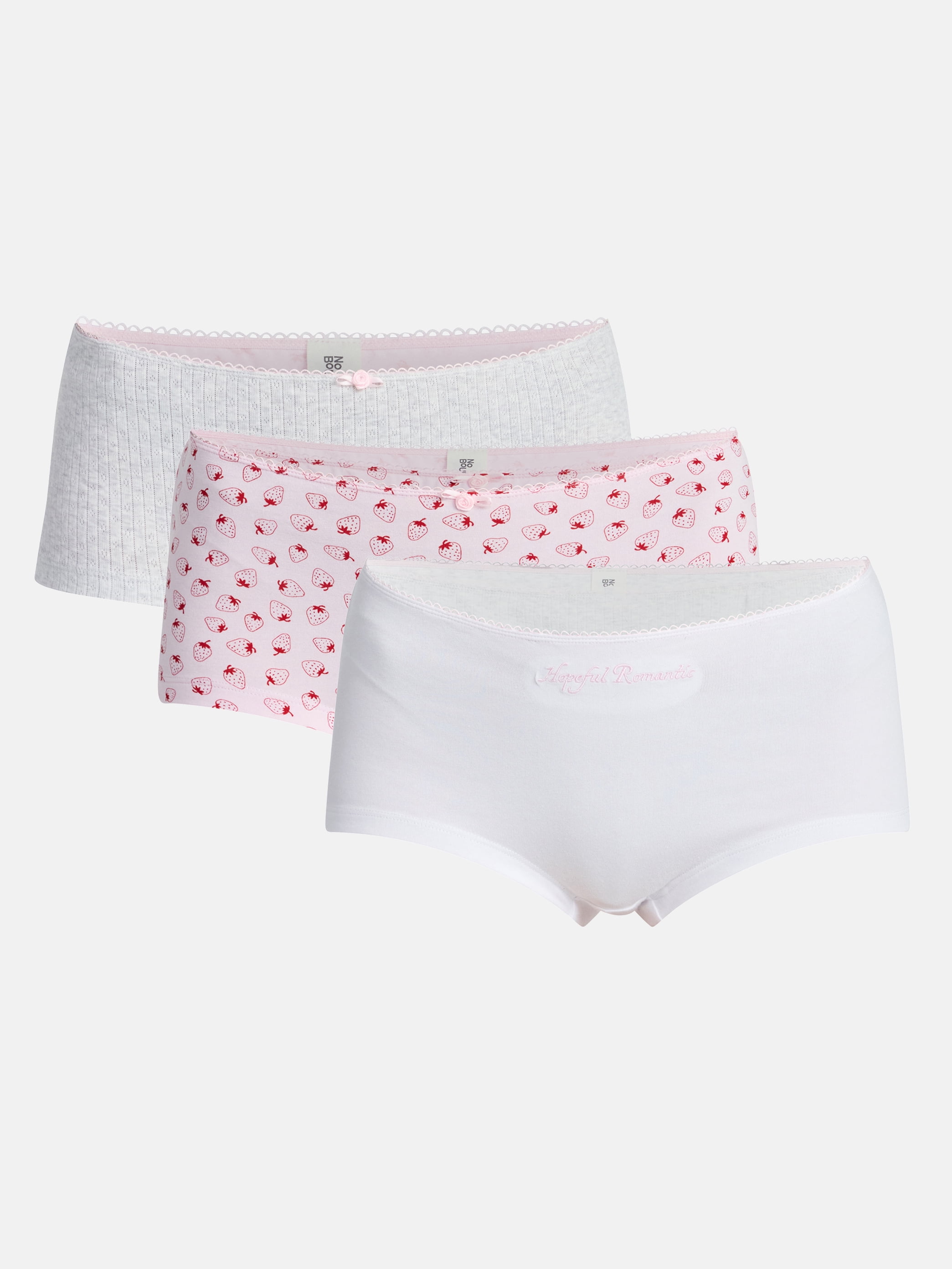 No Boundaries Cotton and Pointelle Boyshort Panties, 3-Pack, Women's XS-XXXL
