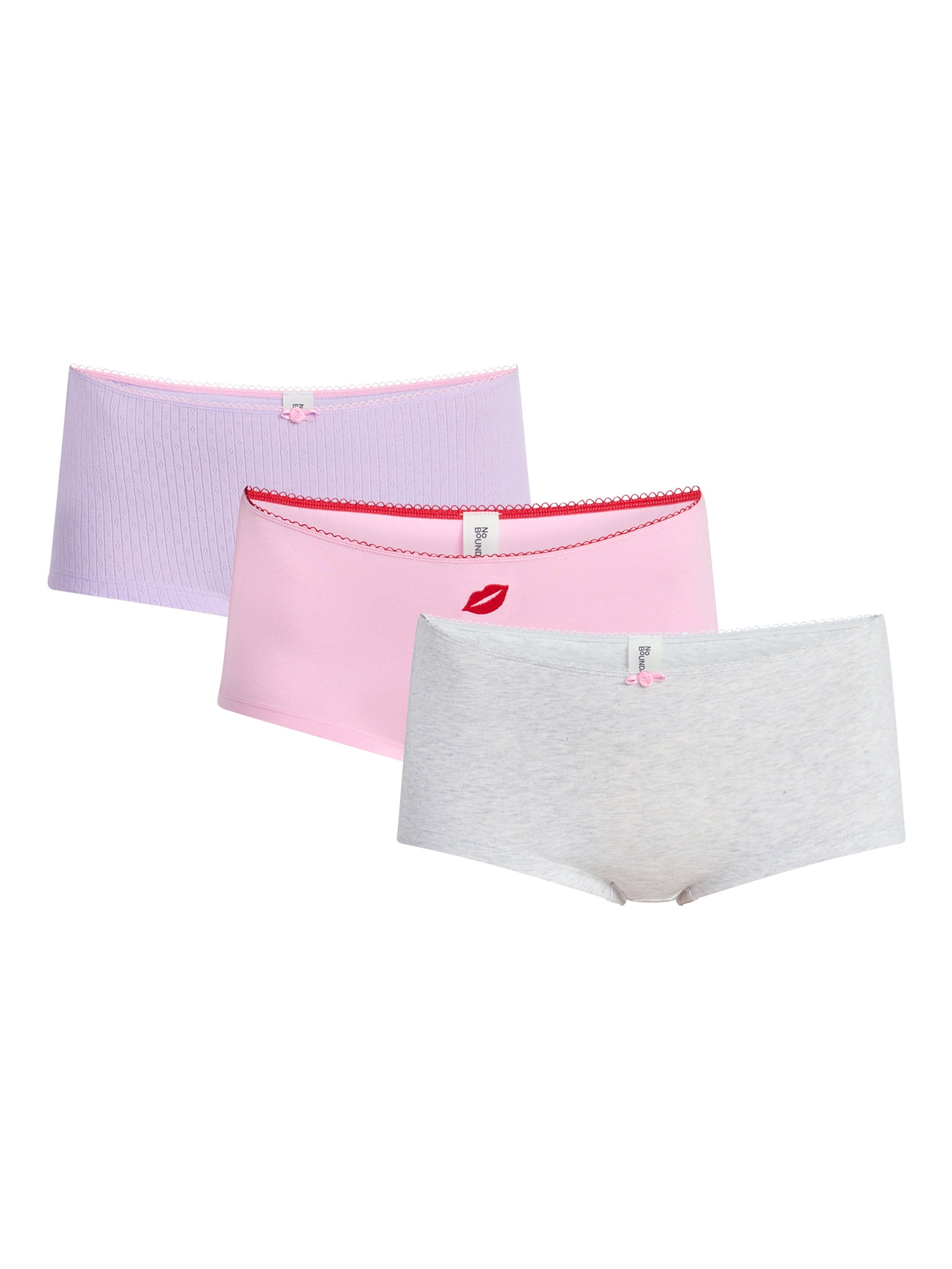 No Boundaries Cotton and Pointelle Boyshort Panties, 3-Pack, Women's XS-XXXL