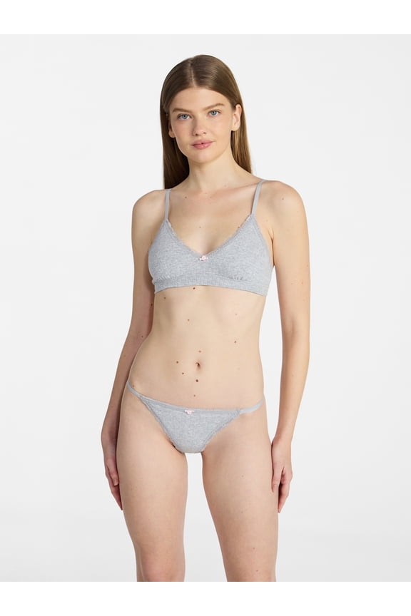 Cotton Pointelle Bralette and Thong Set, 2-Piece, Sizes XS-XXXL
