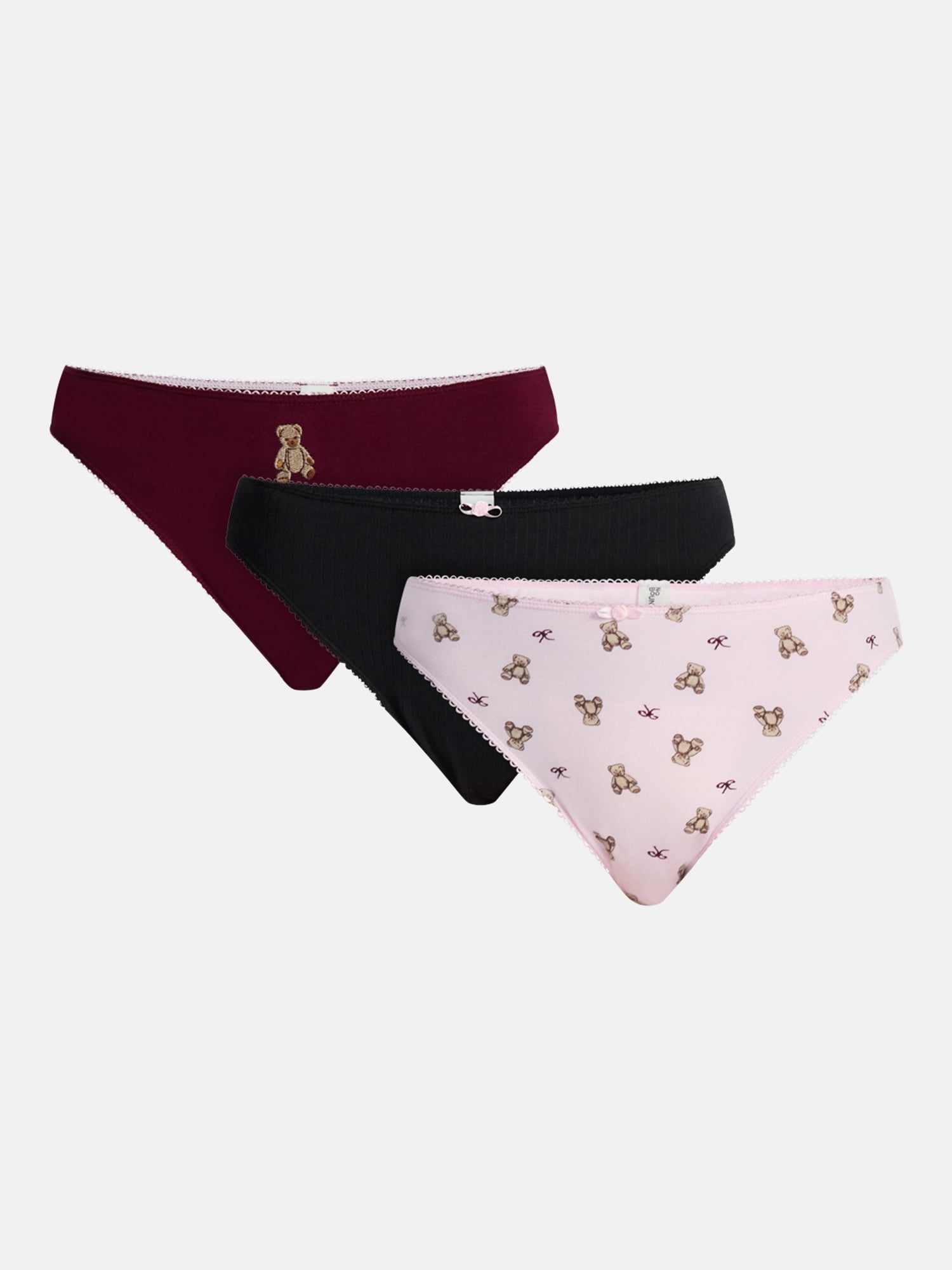 No Boundaries Women's Cotton & Pointelle Cheeky Panties, 3-Pack, Sizes XS-XXXL