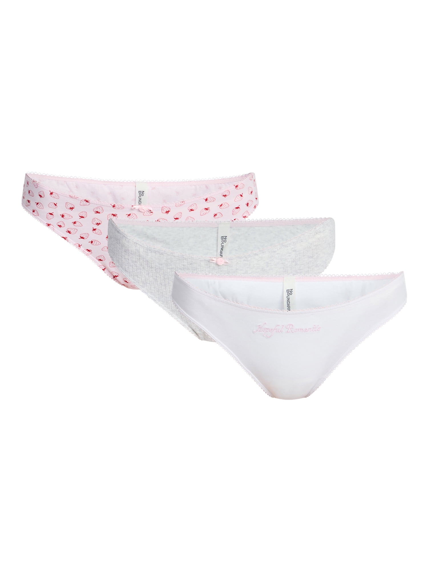 No Boundaries Cotton and Pointelle Thong Panties, 3-Pack, Women's XS-XXXL