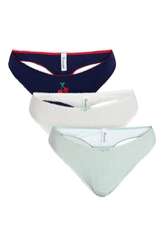 Cotton and Pointelle Thong Panties, 3-Pack, Women's XS-XXXL