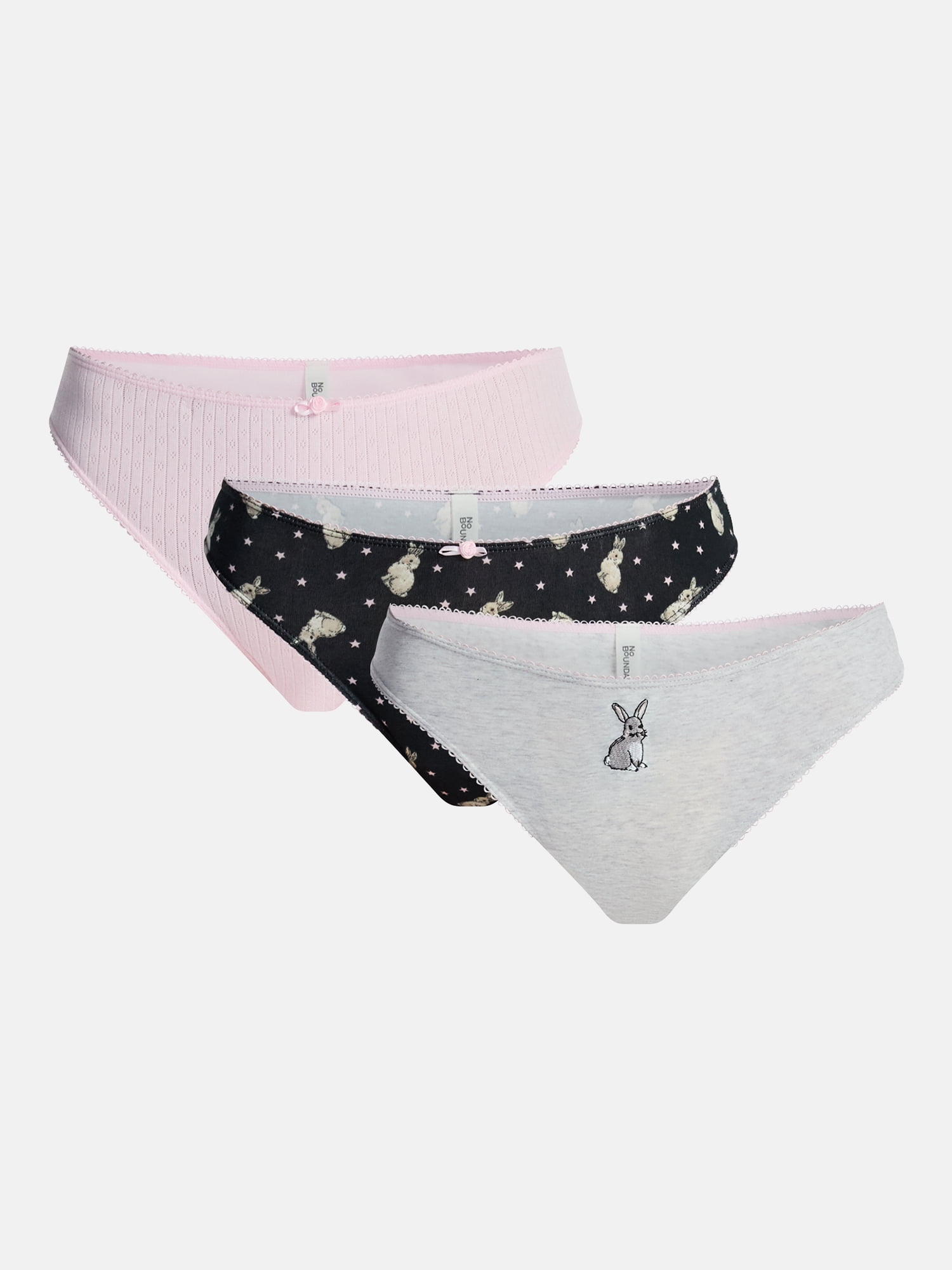 No Boundaries Cotton and Pointelle Thong Panties, 3-Pack, Women's XS-XXXL
