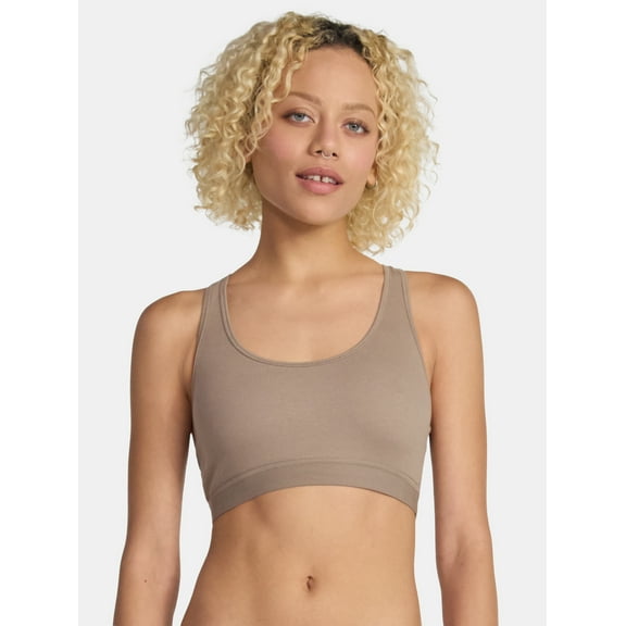 No Boundaries Cotton Stretch Ribbed Racerback Bralette, Women's XS-3XL