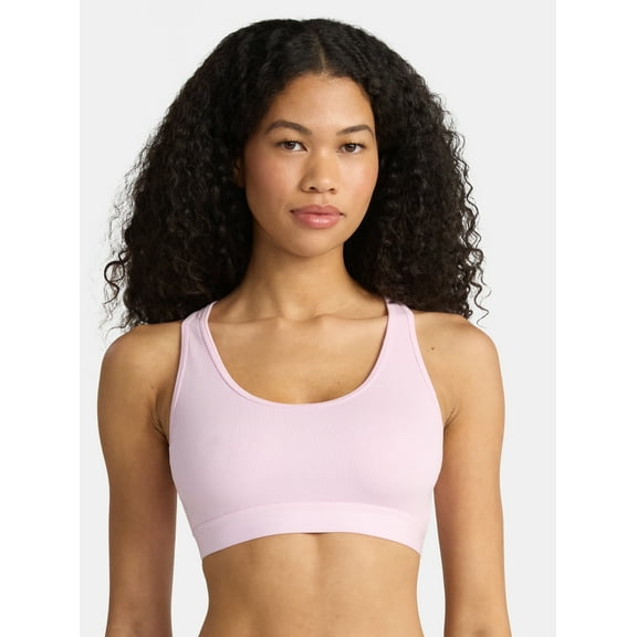 No Boundaries Cotton Stretch Ribbed Racerback Bralette, Women's XS-3XL
