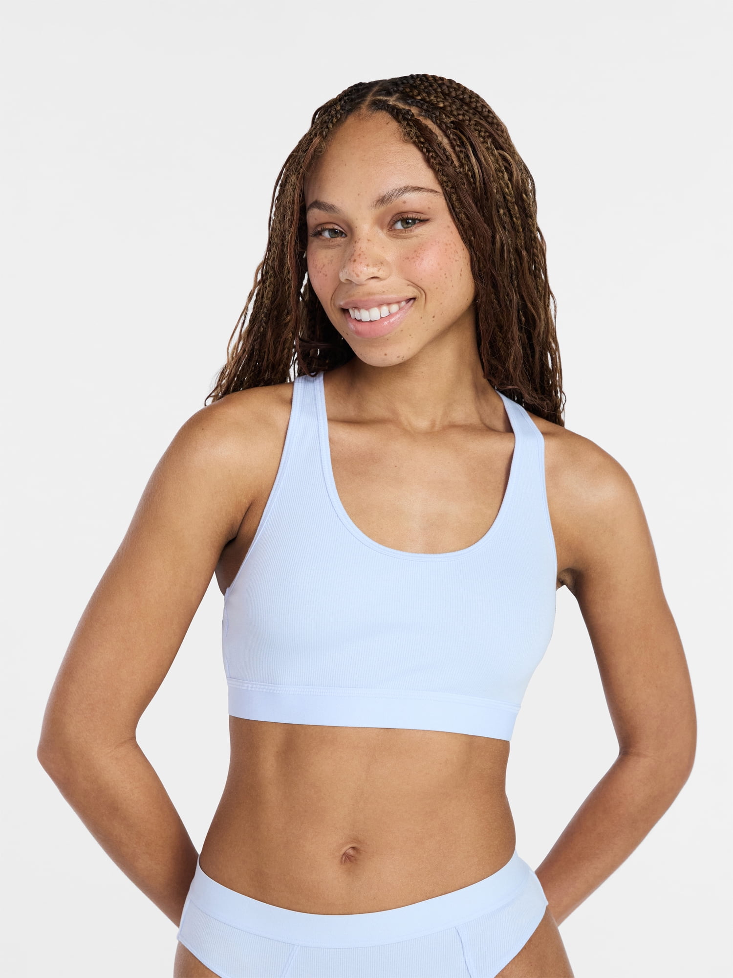 No Boundaries Cotton Stretch Ribbed Racerback Bralette, Women's XS-3XL