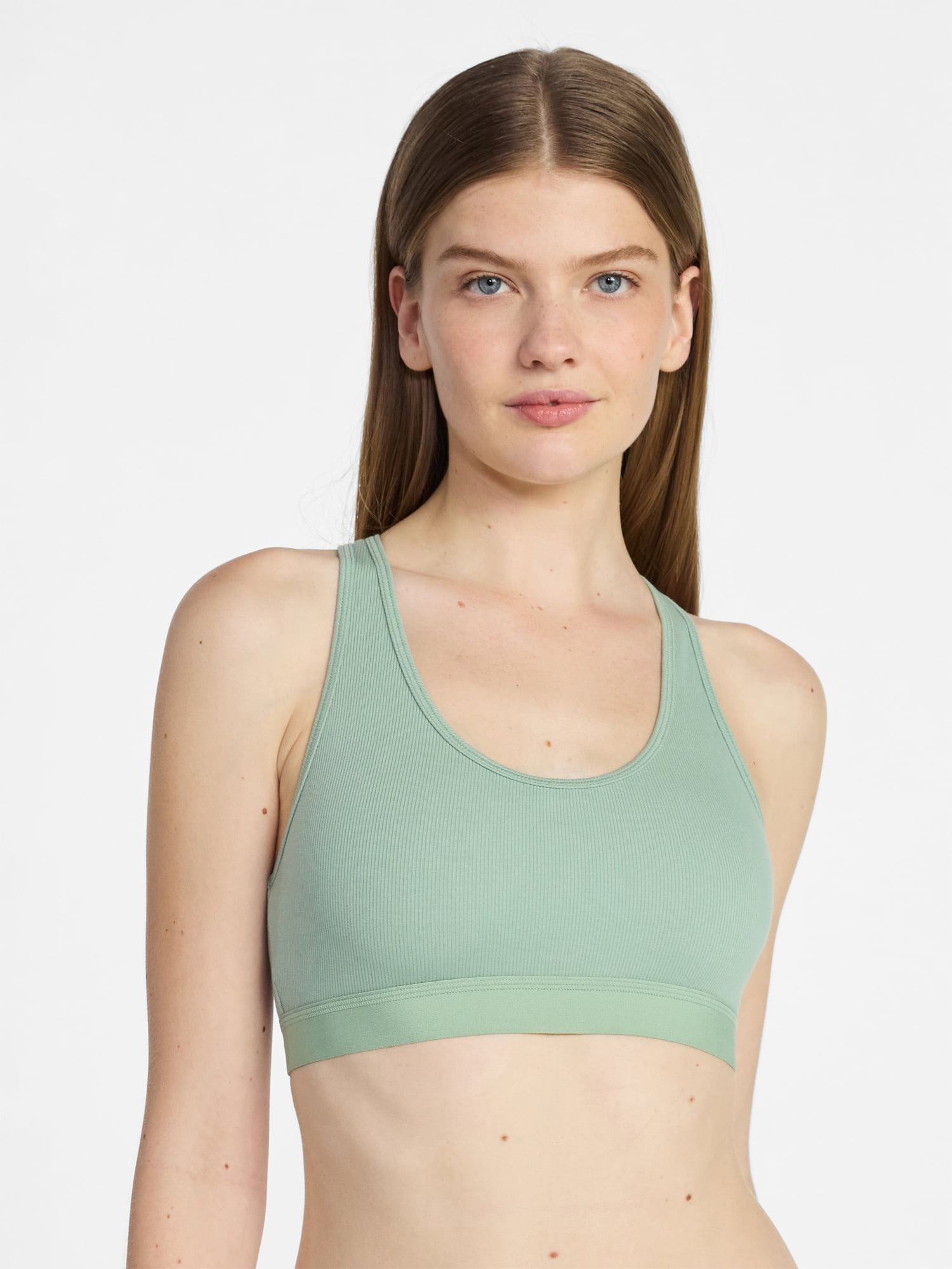 No Boundaries Cotton Stretch Ribbed Racerback Bralette, Women's XS-3XL