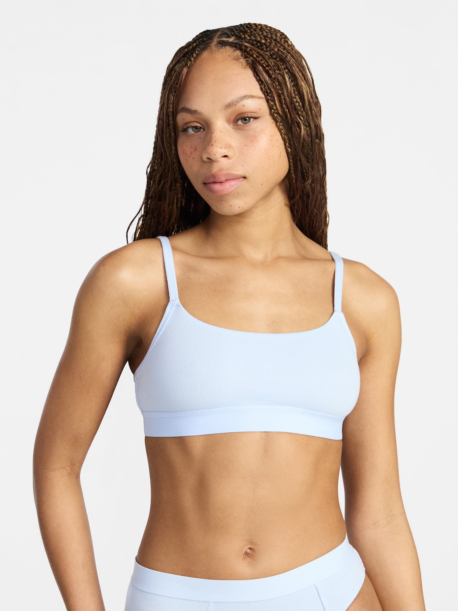 No Boundaries Cotton Rib Scoop Bra, Women's XS-XXXL