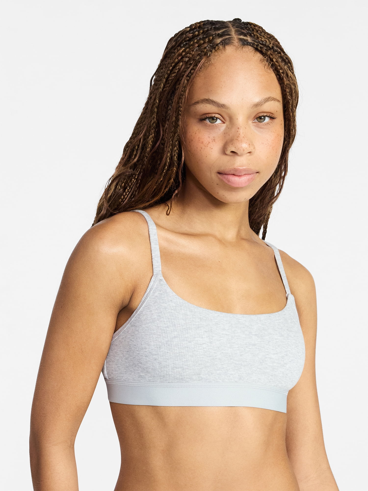 No Boundaries Cotton Rib Scoop Bra, Women's XS-XXXL