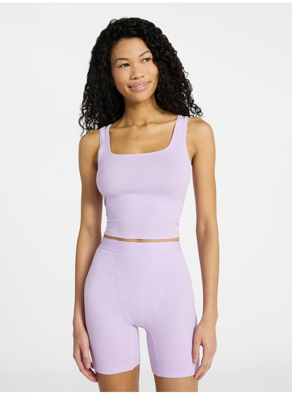 Cotton Stretch Ribbed Tank Top and Boxer Shorts Set, 2-Piece, Women's XS-XXL