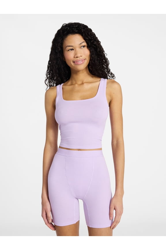 Cotton Stretch Ribbed Tank Top and Boxer Shorts Set, 2-Piece, Women's XS-XXL