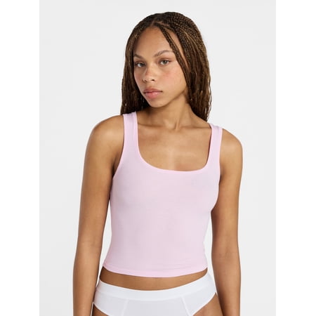No Boundaries Cotton Stretch Ribbed Cropped Tank Top, Women’s, Sizes XS-XXXL