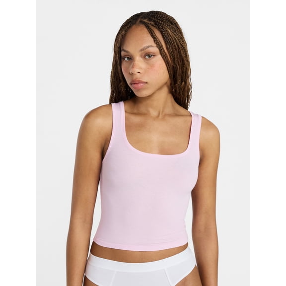 No Boundaries Cotton Stretch Ribbed Cropped Tank Top, Women's XS-3XL