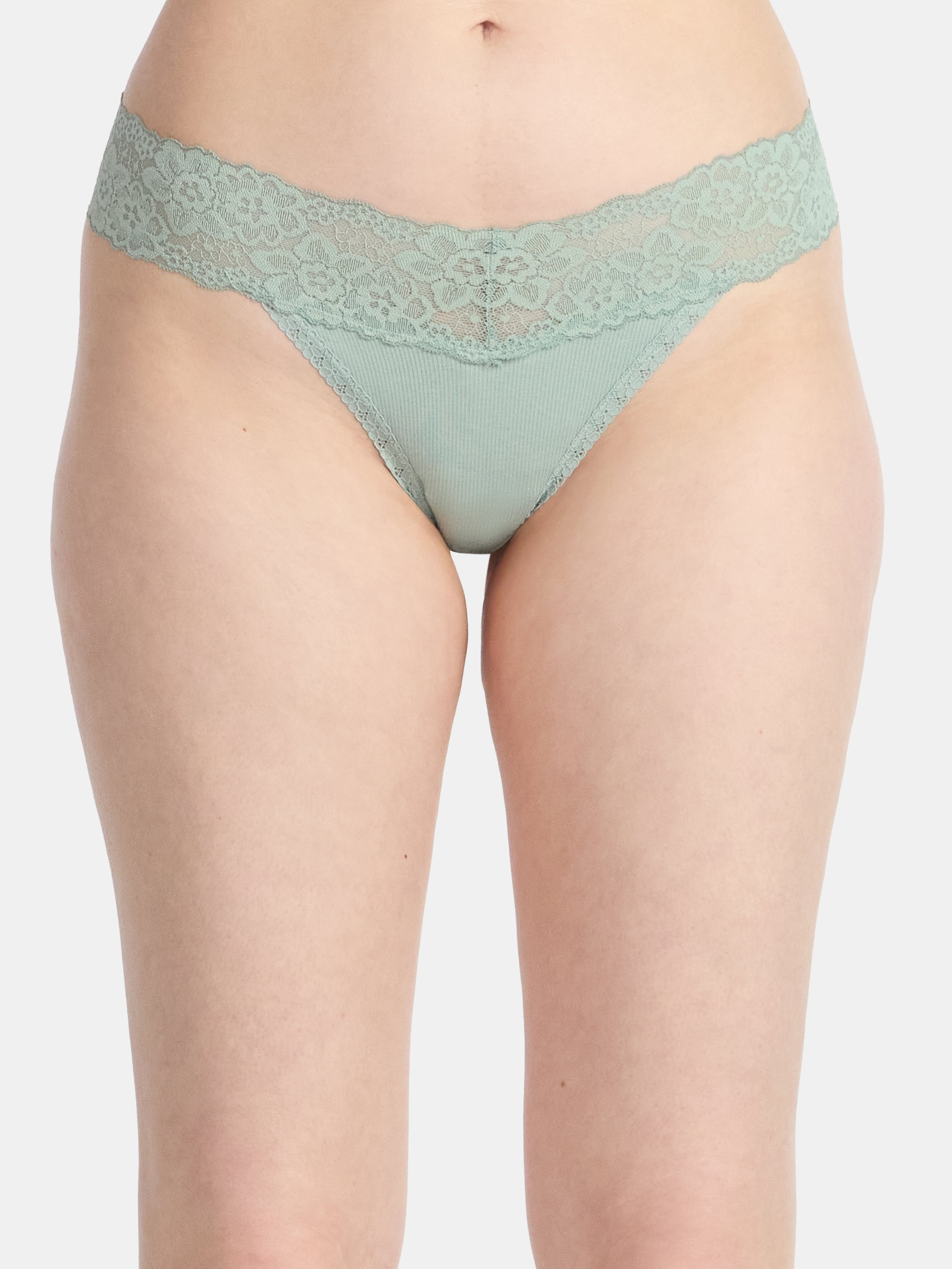 No Boundaries Cotton-Blend Ribbed and Lace Thong Panties, Women's
