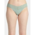 thumbnail image 1 of No Boundaries Cotton-Blend Ribbed and Lace Thong Panties, Women's, 1 of 3