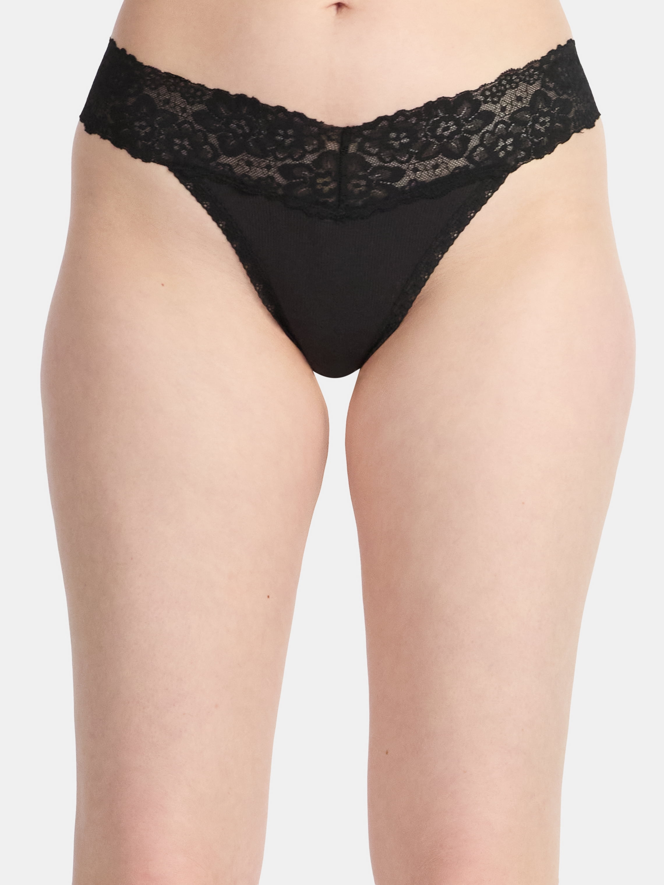 No Boundaries Cotton-Blend Ribbed and Lace Thong Panties, Women's