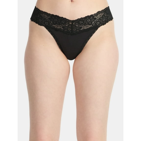 No Boundaries Cotton-Blend Ribbed and Lace Thong Panties, Women's