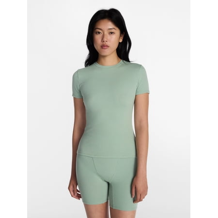 No Boundaries Cotton Stretch Ribbed Tee with Short Sleeves, Women's XS-XXXL