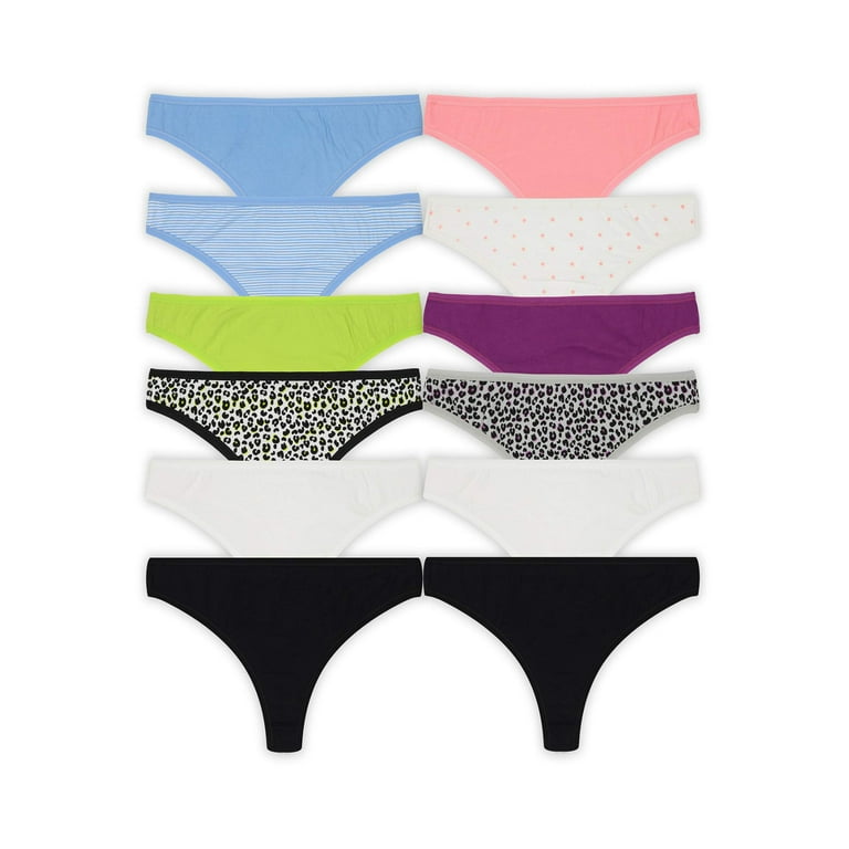 No Boundaries Women's Cotton Spandex Thong Panty, 12-Pack 