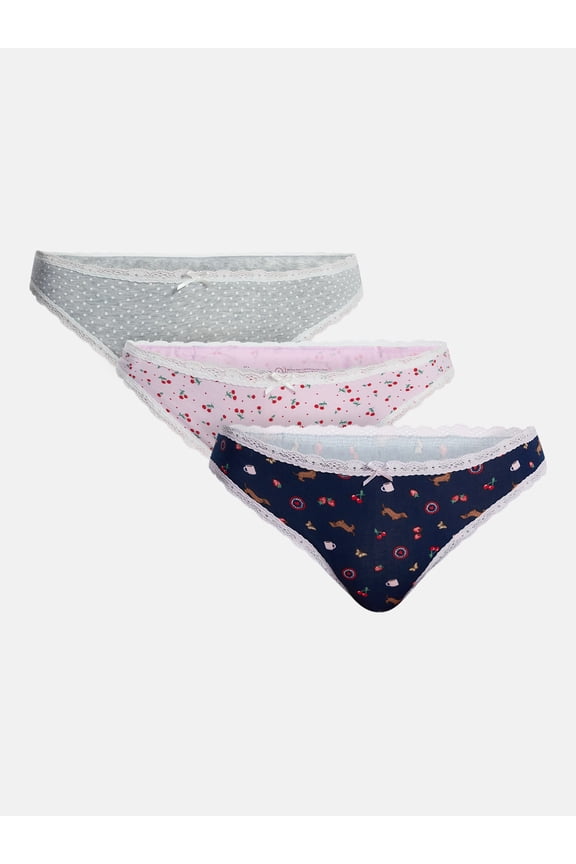 Cotton Stretch Cheeky Panties with Lace, 3 Pack, Women's XS-XXXL